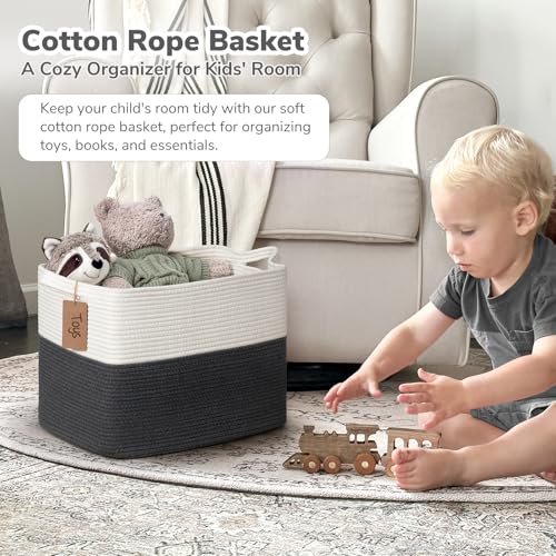 Goodpick 50L Large Woven Rope Storage Basket, Rectangle, Dark Gray - color: Dark Gray, size: 18"L x 14"W x 12"H