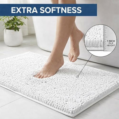 Bathroom Rugs Sets 2 Piece,Super Absorbent Chenille Bath Mats and U-Shaped Toilet Rug,Strong PVC Non Slip Backing,Microfiber Washable Dry Quickly Bath Mats for Bathroom(20"x32"+20"x20"U,White) - color: White