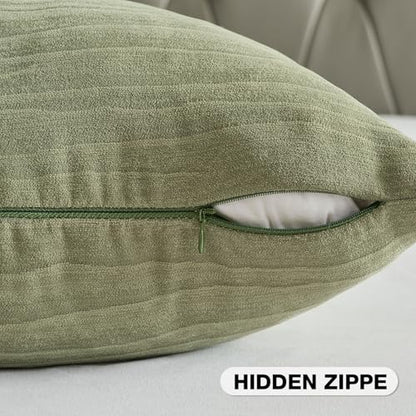 FUTEI Pack of 2 Chenille Striped Throw Pillow Covers 26x26 Inch,Sage Green - color: Sage Green, size: 26" x 26" (Pack of 2)