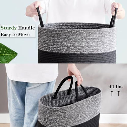 80L Large Black Laundry Hamper Tall Woven Laundry Basket - color: Black