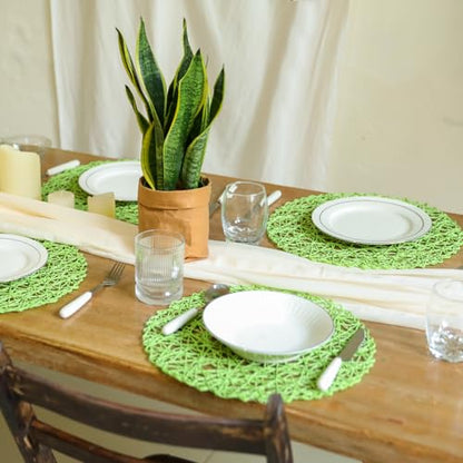AHHFSMEI Paper Braided Round Placemats Set of 12 Natural Non-Slip Heat Resistant Table Mats for Dining Tables Woven Indoor Outdoor Place mats(Light Green,12) - color: Light Green