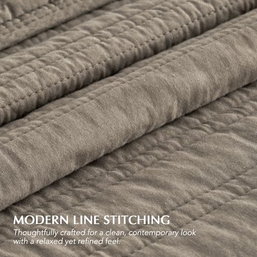 EVERGRACEHOME 100% Cotton Modern Lines Quilt Set Queen Size, Stone Taupe - color: Stone Taupe, size: Full/Queen (92" X 92")