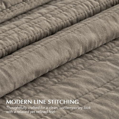 EVERGRACEHOME 100% Cotton Modern Lines Quilt Set Queen Size, Stone Taupe - color: Stone Taupe, size: Full/Queen (92" X 92")