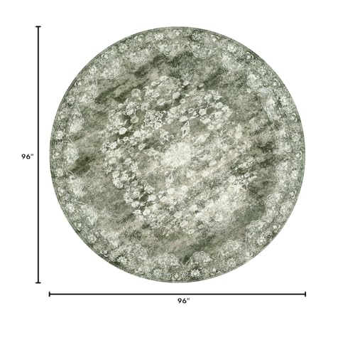 jinchan 8ft Vintage Floral Round Rug, Circle Washable Rug, Forest Green - color: Forest Green, size: 8' (Round)