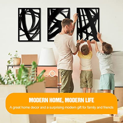 LZAOA 3Pcs Abstract Black Metal Wall Art, Minimalist Line Art Decor 23x15in - size: 23in*15in*3