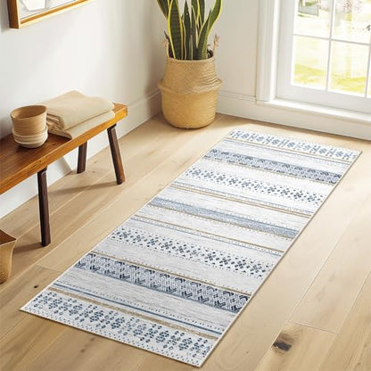 2x6 Washable Area Rugs for Living Room Boho Runner Rug Blue/Brown - color: Blue/Brown, size: 2' x 6' (Runner)