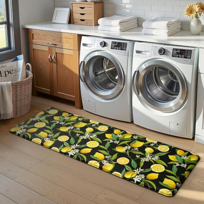 MAYHMYO Lemon Kitchen Decor Mat Set, 2PC Kitchen Mats, Anti Fatigue - color: Black Lemon