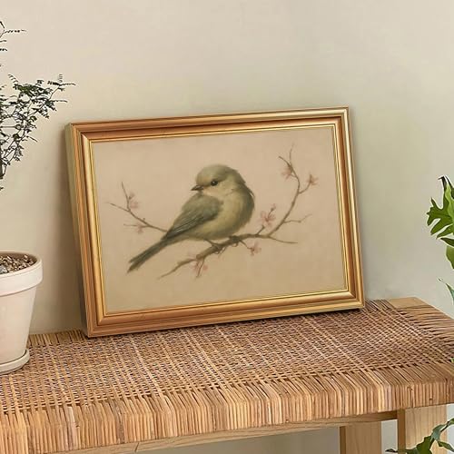 EJPFOGV Serene Bird on Branch Pink Floral Framed Canvas Wall Art 12x16 inch - color: Bird, size: 16"L x 12"W