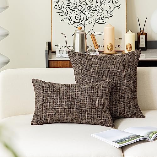 Kevin Textile Faux Linen Square 2 Tone Woven Fine Throw Pillow Sham Cushion Case Covers for Car/Couch Use, 18-inch(2 Packs, Black Gold) - color: Black Gold, size: 18" x 18" (Pack of 2)
