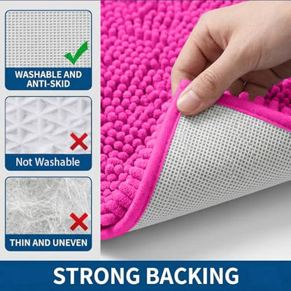 Bathroom Rugs Sets 2 Piece,Super Absorbent Chenille Bath Mats and U-Shaped Toilet Rug,Strong PVC Non Slip Backing,Microfiber Washable Dry Quickly Bath Mats for Bathroom(20"x32"+20"x20"U,Hot Pink) - color: Hot Pink