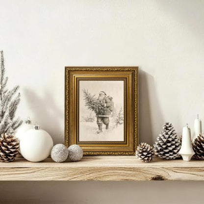 AVECCO Santa Claus Carrying Christmas Tree Framed Canvas Wall Art 8x10 In - color: Santa Claus, size: 10"L x 8"W