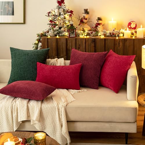 MIULEE Soft Chenille Throw Pillow Covers Green 16x16 Inch Pack of 2 - color: Green, size: 16" x 16" (Pack of 2)