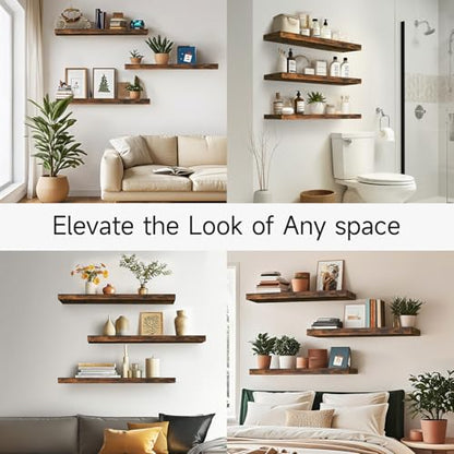 BAYKA Rustic Brown Floating Shelves 35.4in, Set of 3, Wall Mount Wood Shelf - color: B. Rustic Brown - Americana Farmhouse Style, size: 35.4inches