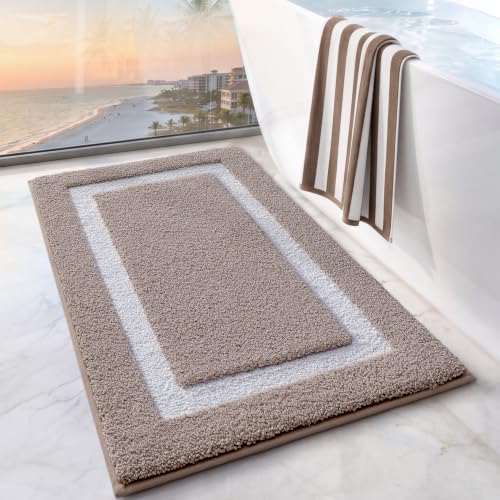LUMI Bathroom Rug, Non Slip Absorbent Bath Mat, Dark Beige, 20"x32" - color: Dark Beige, size: 20"x32"