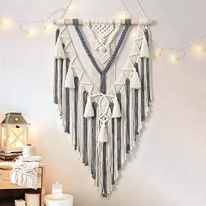 Dremisland Macrame Wall Hanging Boho Geometric Woven Tapestry Wall Decor - color: Grey