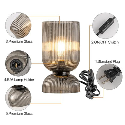 Modern Table Lamp,Glass Mid Century Lamp with Smoky Gray Glass Shade, Bedside Lamp with On/Off Switch, Minimalist Nightstand Lamp for Bedroom, Living Room, Office (Bulb not Included) - color: Gray