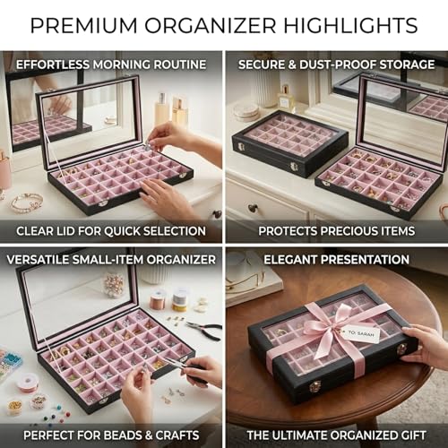 Stratalife 12 Grid Bracelet Jewelry Box, Bangle Holder Organizer with Lid - color: Pink-Black, size: 12 Grid