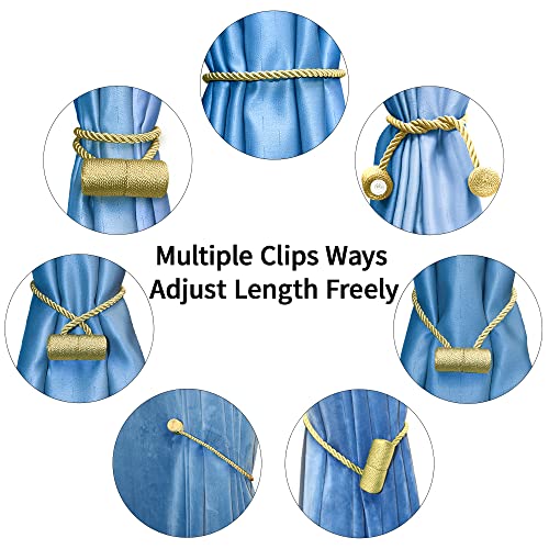 YUNGOO 18 Inch Strong Magnetic Curtain Tiebacks, Curtain Holdbacks Modern Upgrade Strong 2021 New Twisted Style Decorative Drapery Rope Tie Backs (Gold, 2) - color: Gold