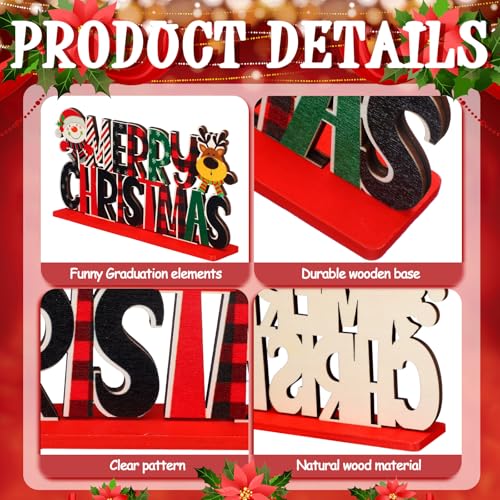 Hoolerry 6 Pcs Christmas Table Sign Decorations Wooden Centerpiece