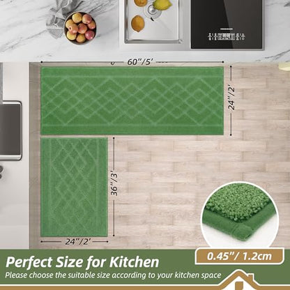 BEQHAUSE Kitchen Rugs Set of 2 Non Slip Runner, 24"x36"+24"x60", Green - color: Green, size: 24" X 36" + 24" X 60"