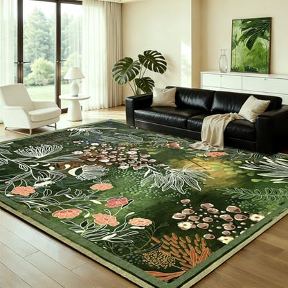 Yinhua 8x10 Area Rugs for Living Room, Washable Rugs Non Slip, Dark Green - size: 8' x 10' (Rectangular)