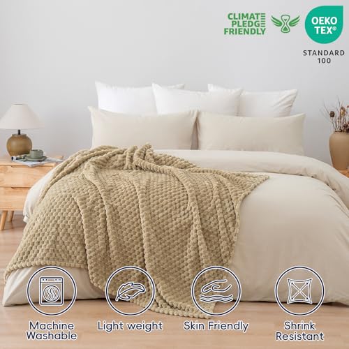 PHF Soft Cozy Fleece Throw Blanket, 340GSM Lightweight Warmth, Khaki - color: Khaki, size: Throw(50"x60")