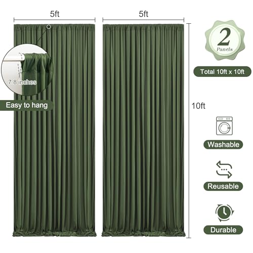 10 x 10ft Olive Green Backdrop Curtains with Lights String - color: Olive Green, size: W5' x H10'(2 panels)