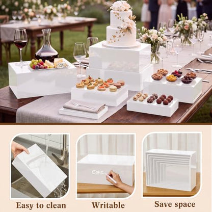 Leinuosen 7 Pcs Large Acrylic Buffet Risers, 8-14" Rectangle, White - color: White, size: 8" to 14", style: Rectangle