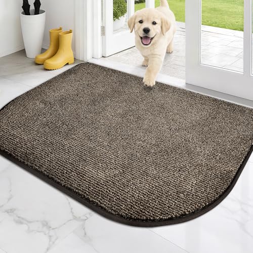 PURRUGS Dirt Trapping Door Mat, 32" x 47"(Half Round), Heathered Brown - color: Heathered Brown, size: 32" X 47" (Half Round)