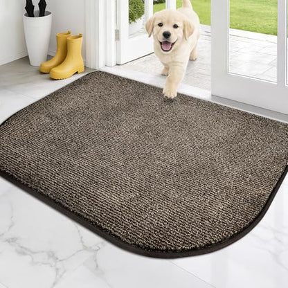 PURRUGS Dirt Trapping Door Mat, 32" x 47"(Half Round), Heathered Brown - color: Heathered Brown, size: 32" X 47" (Half Round)