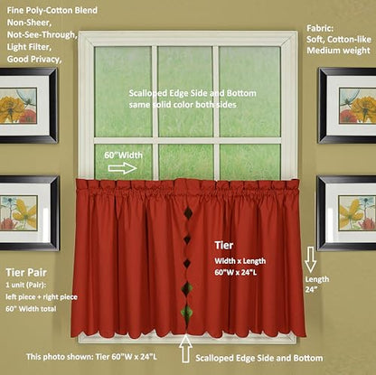 Today's Curtain, Orleans Scallop Curtain, Brick Red 24" Tier Pair, 60" W x 24" L, Brick Red - color: Brick Red, size: 60"W x 24"L (Pack of 1)