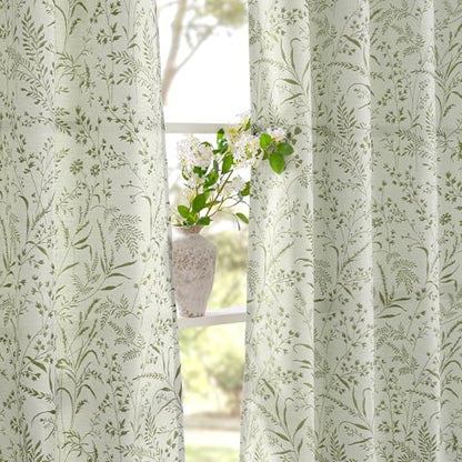 BGment Green Leaf Linen Curtains for Living Room 63 Inch Length 2 Panels - color: Green, size: 52"W x 63"L (Pack of 2)