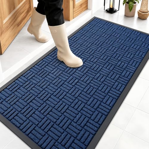 OLANLY Front Door Mat Outside Entrance 47x23, Heavy-Duty Rubber Doormat - color: Navy Blue, size: 47" X 23"