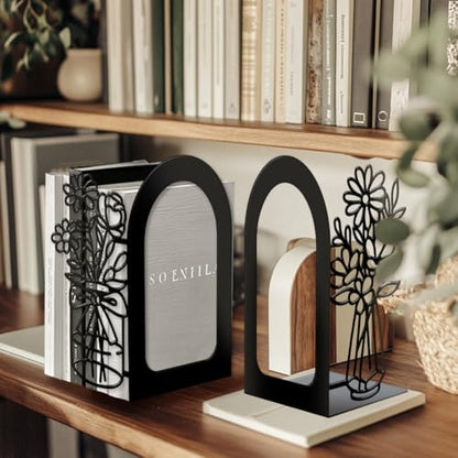 Peacoblue 5.5"x4.3"x8.3" Metal Bookends, Heavy Duty Book Ends for Shelves - style: Vase