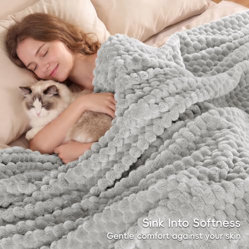 PHF Soft Cozy Fleece Throw Blanket, 340GSM Lightweight Warmth, Light Grey - color: Light Grey, size: Throw(50"x60")