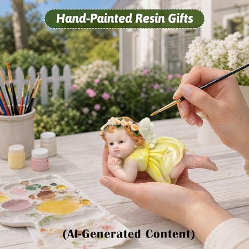 XJar Resin Garden Fairy Figurine, Lying Hand Painted Yard Decor Statue - color: Fairy - Prone Posture