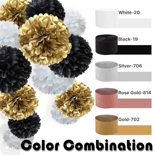 PartyWoo Black Crepe Paper Streamers 4pcs 328 FT Black Streamers - color: Black-9106