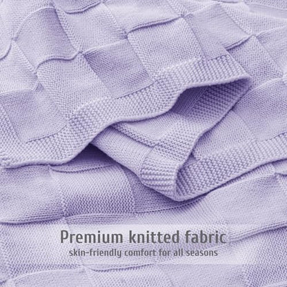 Whale Flotilla Checkered Knit Throw Blanket for Couch, Light Purple - color: Light Purple, size: 50x60 Inch