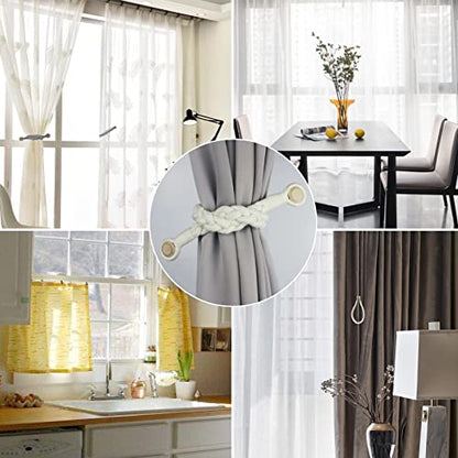 Magnetic Soft Curtain Tiebacks Rope Cotton Window Curtain Holdbacks Porlau - color: Cream, size: 4 Pack