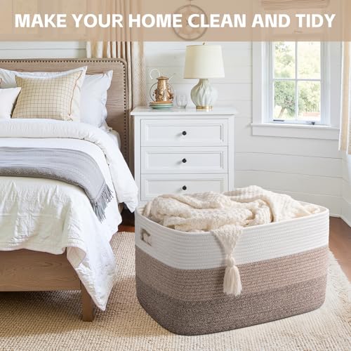 OIAHOMY Blanket Basket Laundry Basket Dog Toy Basket 75L Gradient Brown - color: Gradient Yellow, size: 22”x17”x12”