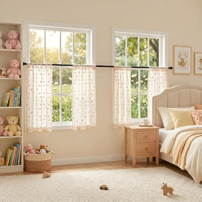 MYSKY HOME Beige Boho Sheer Curtains with Cream Pom Pom 36Wx45L,2 Panels - color: 1-wood Beige, size: 36"W x 45"L (Pack of 2)