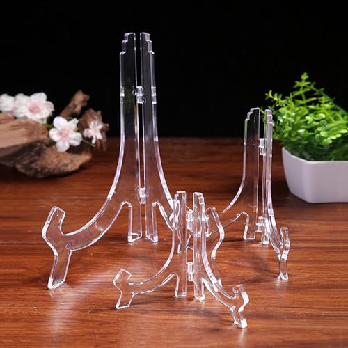 LonlyEagle 6 Pack 8 Inch Clear Plastic Easels or Stand/Plate Holders to Display Pictures or Other Items at Weddings, Plate Stands for Home Decoration, Birthdays, Tables - size: 8 inch