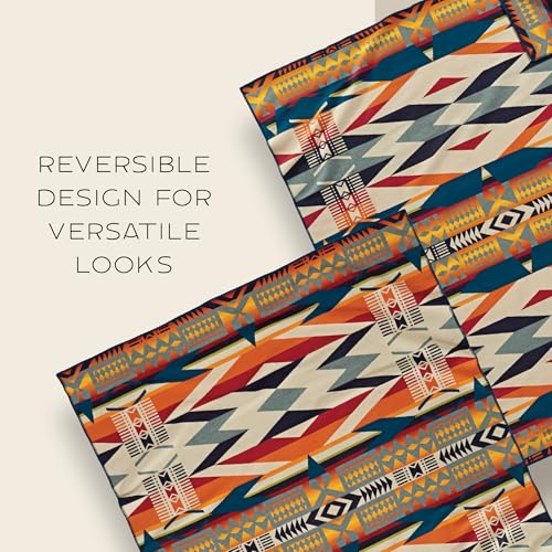 Pendleton Jacquard Unnapped Blanket, Wool Cotton Blend, Reversible, 64 x 80 - color: Fire Legend Sunset, size: Twin (64" x 80")