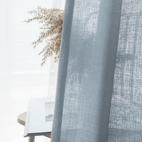 Melodieux Dusty Blue Semi Sheer Curtain Valance for Kitchen Cafe Small Windows Linen Rustic Rod Pocket Valance, 52 by 18 Inch, 1 Panel - color: Dusty Blue, size: 52"W x 18"L (Pack of 1)