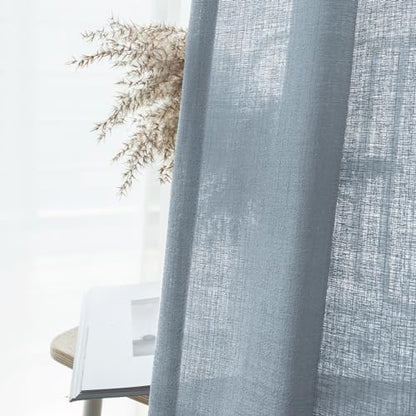 Melodieux Dusty Blue Semi Sheer Curtain Valance for Kitchen Cafe Small Windows Linen Rustic Rod Pocket Valance, 52 by 18 Inch, 1 Panel - color: Dusty Blue, size: 52"W x 18"L (Pack of 1)