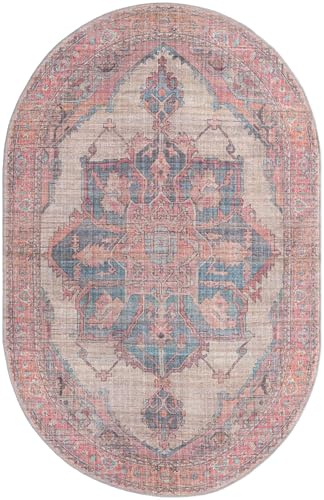 Rugs.com Nostalgia Collection Washable Rug – 5' 3 x 8' Oval Antique Beige Flatweave Rug Perfect for Living Rooms, Large Dining Rooms, Open Floorplans - size: 5'3" x 8' (Oval)