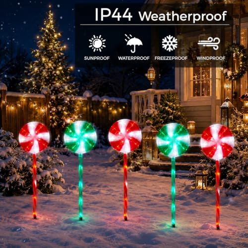BRIGHTDECK 5 Pack Solar Christmas Pathway Lights, RedGreen Lollipop Stakes - color: RedGreen, size: 5Pack