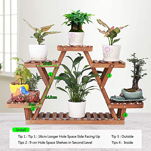 Wood Plant Stand for Multiple Plants Shelf Indoor 6 Tiered Triangle