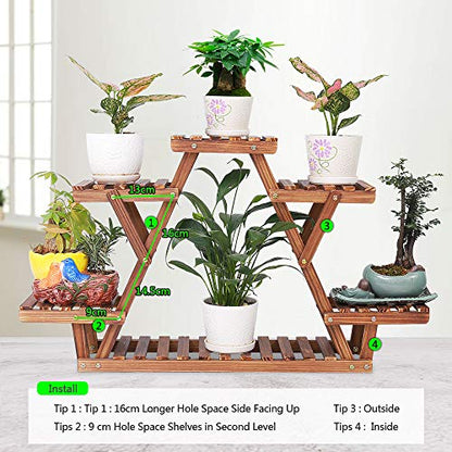 Wood Plant Stand for Multiple Plants Shelf Indoor 6 Tiered Triangle
