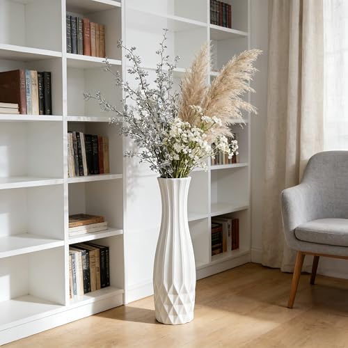 White Tall Ceramic Floor Vase, 24 Inch, Flared Geometric Design - color: Shape 2, size: 24 Inch-1